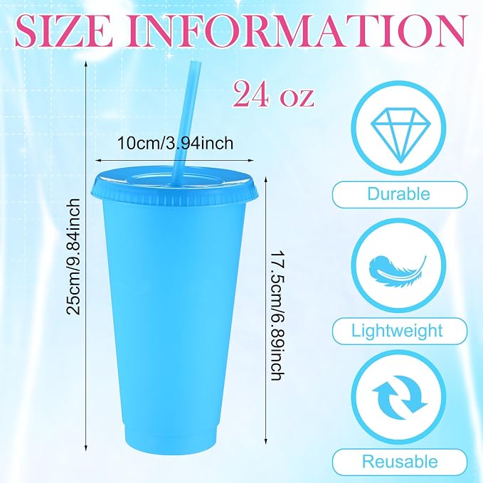 Honeydak 30 Pack Tumbler with Straw and Lid Bulk Cups for Gifts Water Bottle Iced Coffee Travel Mug Cup Reusable Plastic Tumblers for Party Birthdays 24-27 oz (Pink and Blue Color)