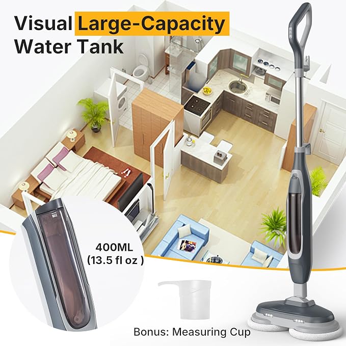 NEWBULIG Steam Mop, All-in-One Steam Mops for Floor Cleaning with Rapid Re-heat, Self-Standing Floor Steamer, 4 Rotating Scrub Pads, 2 LED Headlights, for Hardwood Floors & Tile