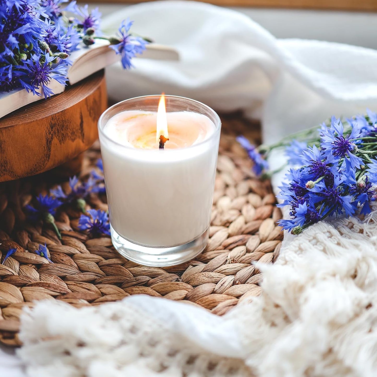 Thick Candle Jars for Making Candles 12 Pcs, 7 OZ Empty Jars with Wood Lids for Candle Making, Sample Container, Clear