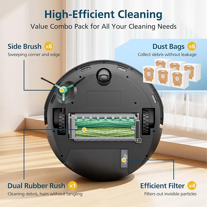 19-Pack Replacement Parts for iRobot Roomba Plus 504 Vac & Roomba Max 705 Vac Robot Vacuum, 504/705 Accessories Kit Include 2 Roller Brushes, 6 Dust Bags, 4 Filters, 6 Side Brushes, 1 Cleaning Brush