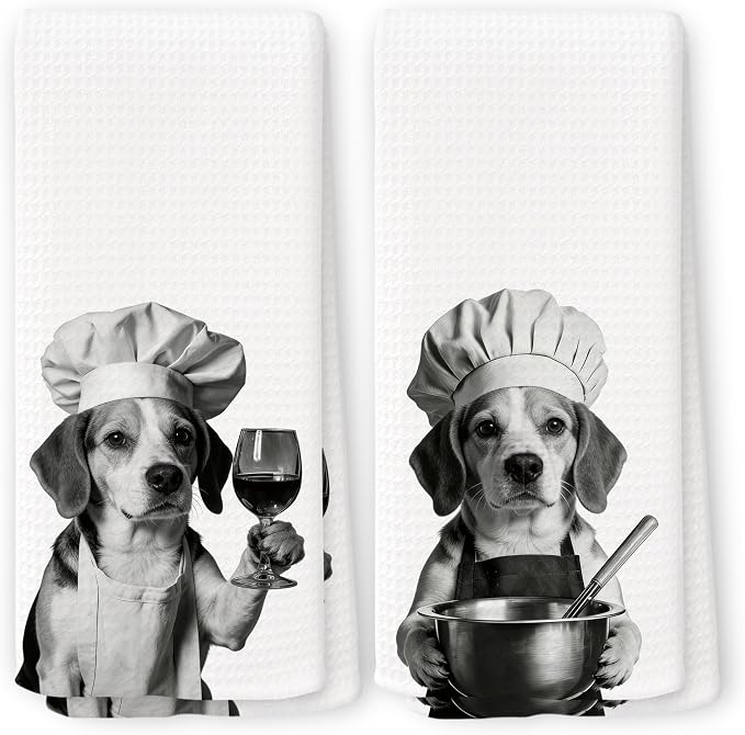 Funny Chef Beagle Kitchen Towels Set of 2, Beagle Dog Gifts for Women Dish Tea Towels for Kitchen, Dog Mom Lovers Owner Gifts Decorative Hand Towel, 16x24 Inch