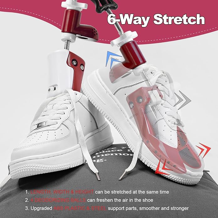 Shoe Stretcher for Men Women, 6-Way Adjustable Length Width & High Shoe Trees for Wide Feet Toe Box Thick Instep