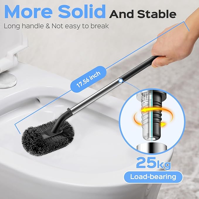 HAMITOR Toilet Plunger and Brush Set: 2 in 1 Stainless Steel Rustproof Combo with Deep Cleaning Curved Bristles - Heavy Duty Toilet Unclogging for Family Bathroom - Compact Apartment Accessories