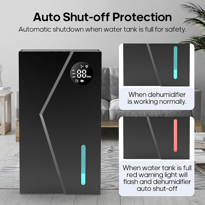 Dehumidifier, Dehumidifiers for Home(1000sq.ft), 98 OZ Water Tank, Dehumidifier Washable Air Filter, Dehumidifiers for Basement Bedroom Bathroom, Auto Shut Off, Timer Setting (black)