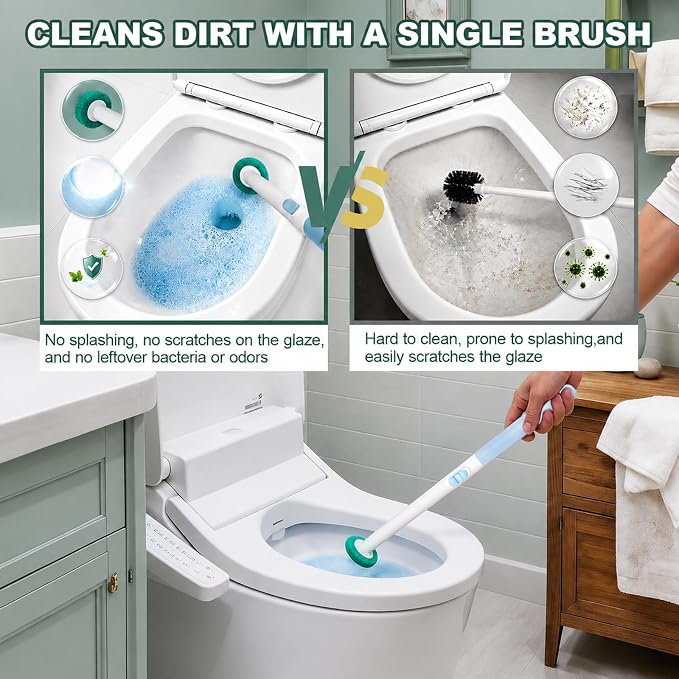 Disposable Toilet Brush with Wall Mounted Holder, 24 Toilet Wand Refills | Touch-Free Brush with One-Button Release, Bathroom Cleaning Set for RV & Small Bathroom, Light Agarwood Scent