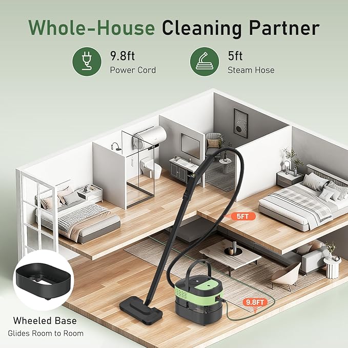 14 IN 1 Steam Mop, 1.6L Detachable Handheld Steam Cleaner with 45 Accessories, 2500W Multipurpose Steamer Cleaning for Home,Floors,Tile,Grout,Upholstery,Carpet,Car,15S Fast Heat-Up