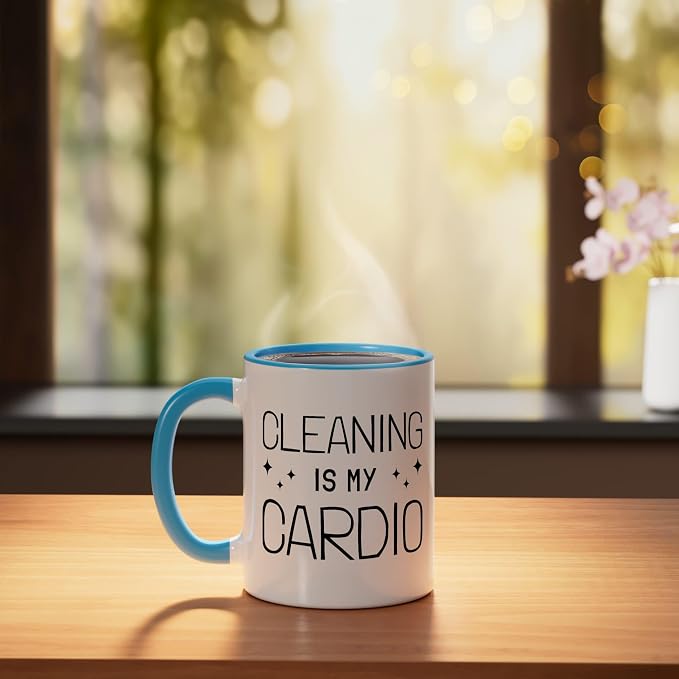 Neat Freak I Cleaning Is My Cardio I Neat Freak Ceramic Mug, Blue/White