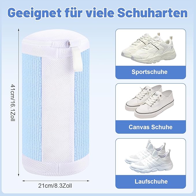 Dntorx Shoe Washing Machine Bags, 2 PCS Reusable Blue+White Chenille Laundry Bags for Washing Machine, 360 Wrap-Around Clean Shoe Laundry Bags with Hidden Zipper