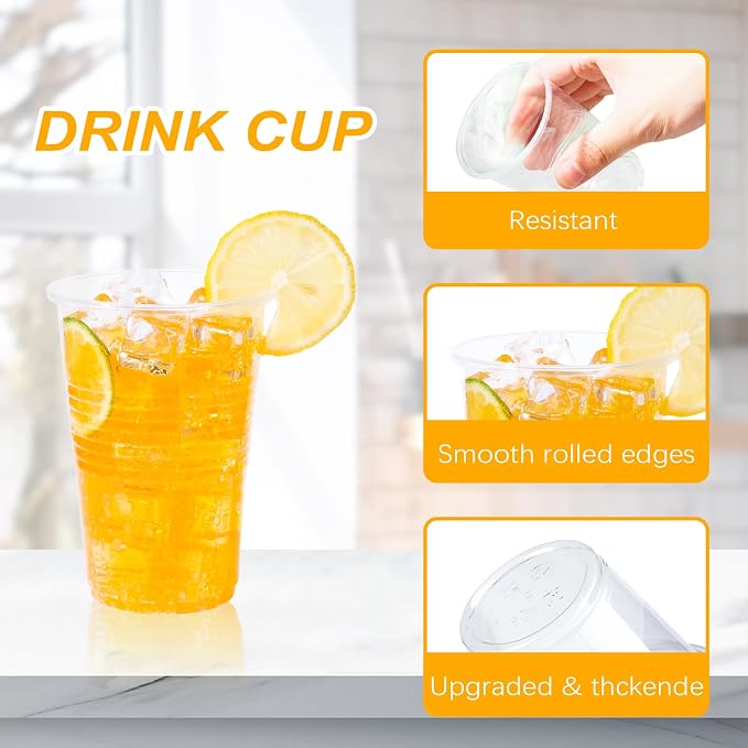 BYSNOW 12 oz Clear Plastic Cups, 300 Count Bulk, PP Clear Plastic Cups for Party with Higher Heat Resistance, Suit for Hot Beverages, Soda, Juice (12oz 300count)