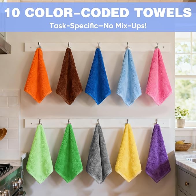 TEAWOO 10 Colors Microfiber Cleaning Cloths, 400 Pack Assorted Cleaning Rags, Highly Absorbent Microfiber Towels for Car, Kitchen, Bathroom and Household Cleaning, 11.8"X11.8"