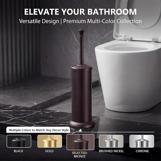 Toilet Brush and Holder Set,304 Stainless Steel Heavy Duty Toilet Brush,Extra Long Handle Toilet Bowl Brush and Holder for Bathroom,Durable,Deep Cleaning,Extra Dense Bristles (Bronze)