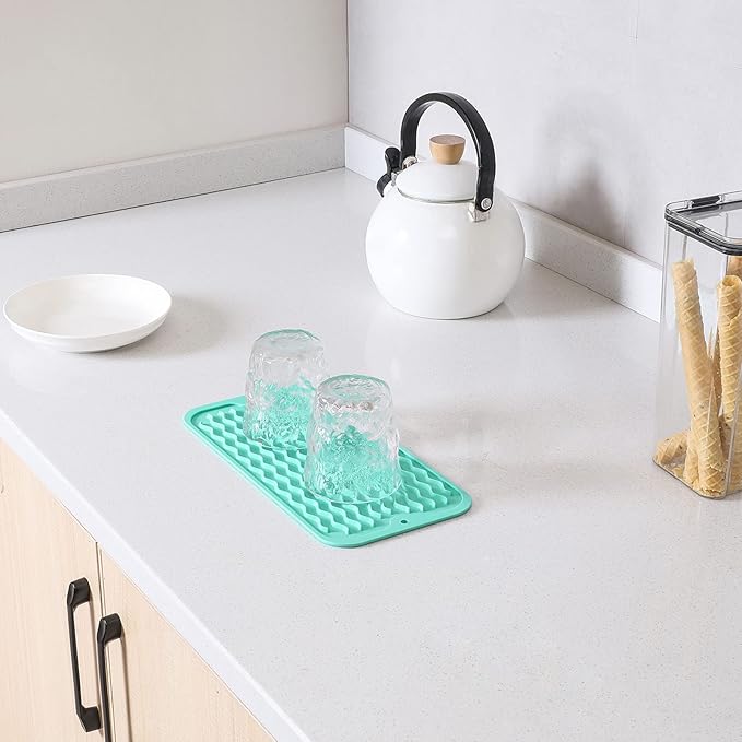 MicoYang Silicone Dish Drying Mat for Multiple Usage,Easy clean,Eco-friendly,Heat-resistant Silicone Mat for Kitchen Counter or Sink,Refrigerator or Drawer Liner Mint S 12 inches x 6 inches