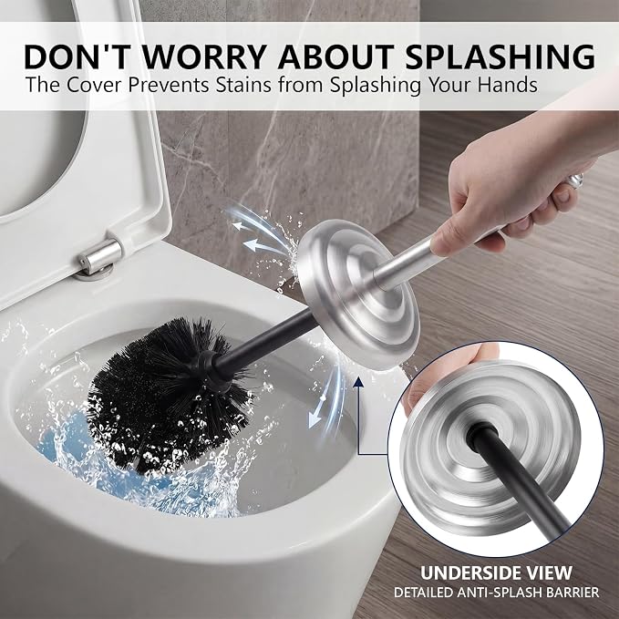 Toilet Brush and Holder Set,304 Stainless Steel Heavy Duty Toilet Brush,Extra Long Handle Toilet Bowl Brush and Holder for Bathroom,Durable,Deep Cleaning,Extra Dense Bristles (Brushed Nickel)