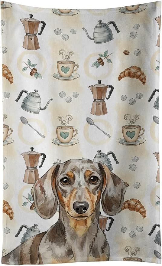 Caroline's Treasures Dapple Dachshund Coffee Bar Kitchen Towel Velour Plush Front and Cotton Loop Back Machine Washable