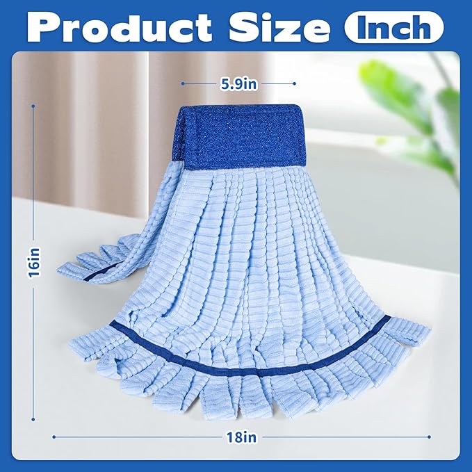 Large Microfiber Tube Mop Heads,Tube Wet Mop Refill (6 inch),Blue Heavy Duty Industrial Wet Mop Head Refill, Highly Absorbent,Commercial Mop Head Replacement,Machine Washable,Hardwood Floors(2)