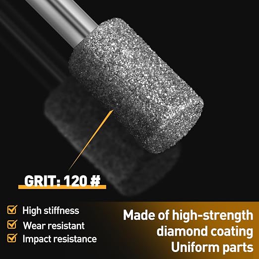 FOTYBEI 20PCS Diamond Grinding Burr Bits Set Compatible with Dremel Rotary Tools, 10 Shapes 1/8" Shank 120 Grit, for Polishing, Grinding, Carving on Glass, Ceramic, Stone (20Pcs-120 Grit)