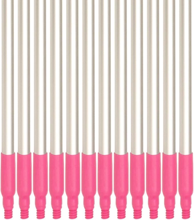SPARTA Adjustable Aluminum Broomstick, 48” Mop and Broom Handle Replacement with Color-Coded System for Environments with Harsh Cleaning Agents, Aluminum, 48 Inches, Pink, (Pack of 12)