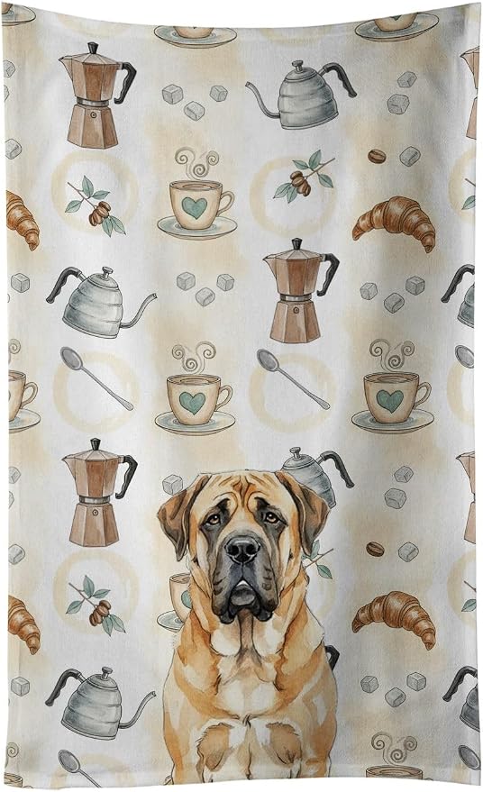 Caroline's Treasures Apricot English Mastiff Coffee Bar Kitchen Towel Velour Plush Front and Cotton Loop Back Machine Washable
