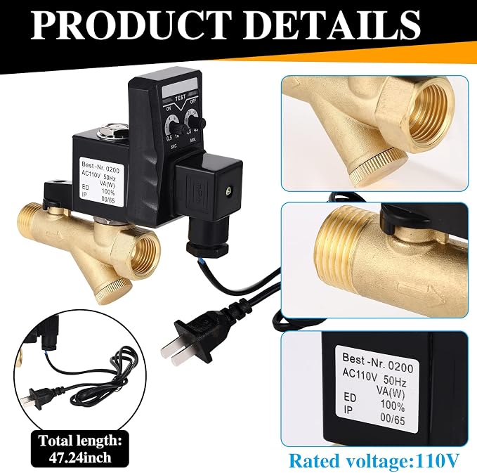 Bonuci 2 Sets Electronic Drain Valve Kit Automatic, 110V Timed Tank Drain Water Valve for Air Compressed