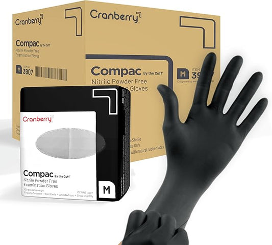 Cranberry Compac Black Nitrile Gloves Disposable Latex Free – Powder Free Food Safe Dental Medical Cleaning & Tattoo Supplies