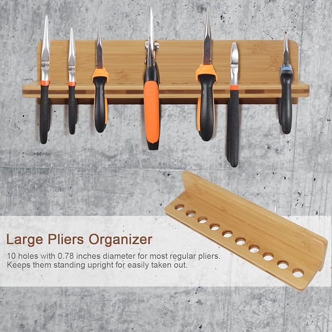 Wall Mounted Screwdriver Rack, Bamboo Pliers Holder Hammer Wall Rack Tools Storage for Garage Workshop - 3 Pack
