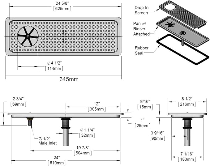 YBB Pitcher Rinser Cup Washer Glass Cleaning Rinser with Side Sprays, Drain and Drip Tray for Bar Coffee Shop (25.4" x 8.5" x 1")