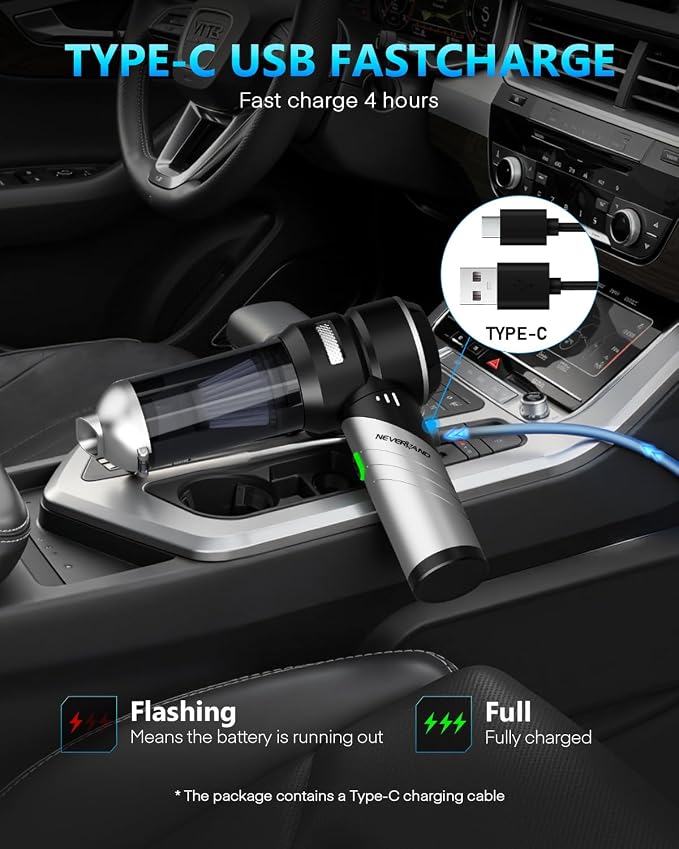 NEVERLAND Handheld Vacuum Cordless Car Vacuum - 15000PA High Power 4-in-1 Portable Foldable Small Detailing Kit, Rechargeable Hand Held Vacuum for Car Home Office