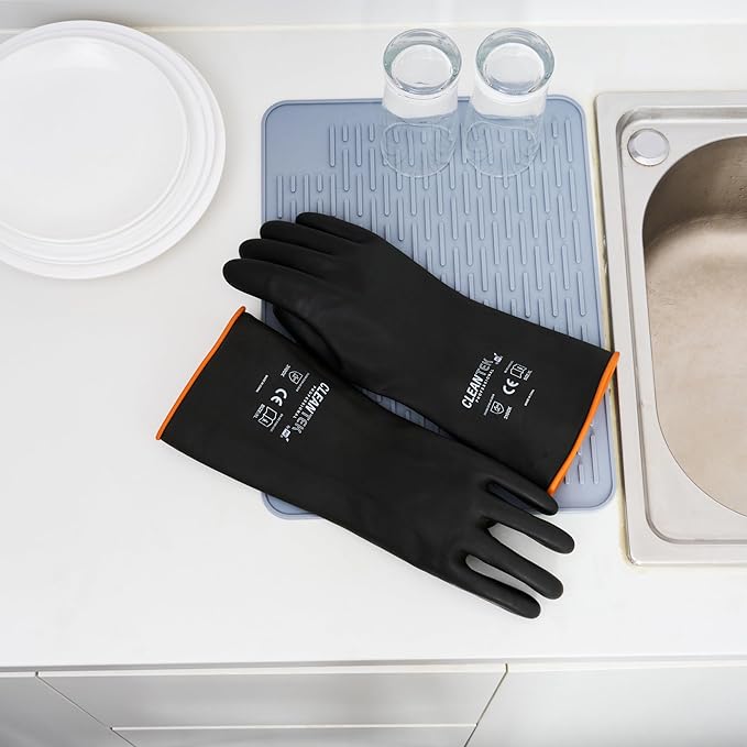 Restaurantware Chemical Resistant Gloves 10 Count 13.78 x 5.906 Inches Rubber Heavy Duty Work Gloves Industrial Slip-Resistant Extra Large Black