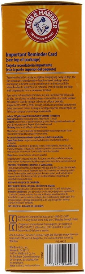 Arm & Hammer Moisture Absorber & Odor Eliminator 16oz Hanging Bag, 4 Pack (8 Bags Total) Eliminates Musty Odors & Freshens Air for Closets, Laundry Rooms, Mud Rooms