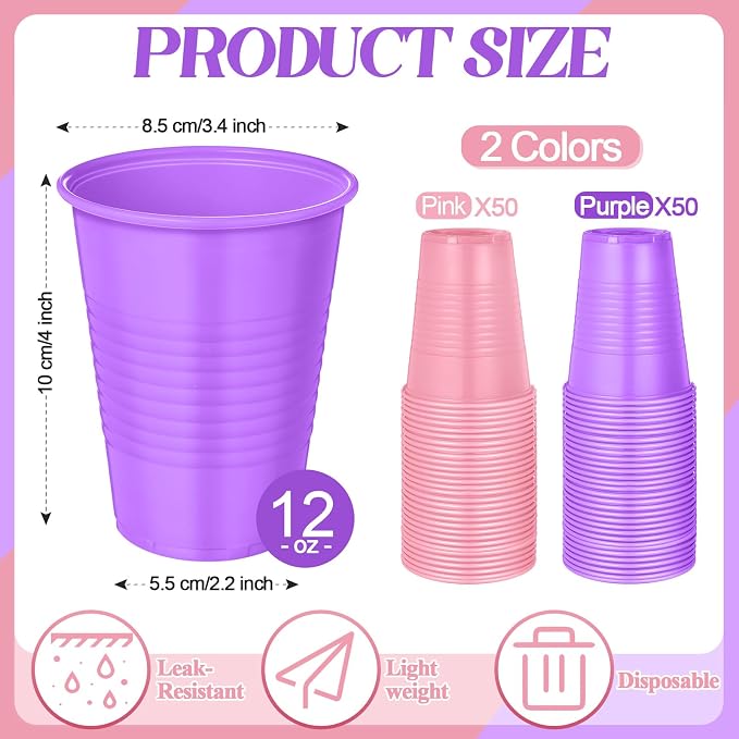 Funnymoom 100 Pcs 12 oz Pink and Purple Disposable Plastic Cups Butterfly Sleepover Party Beverage Cups for Holiday Wedding Butterfly Birthday Party Supplies