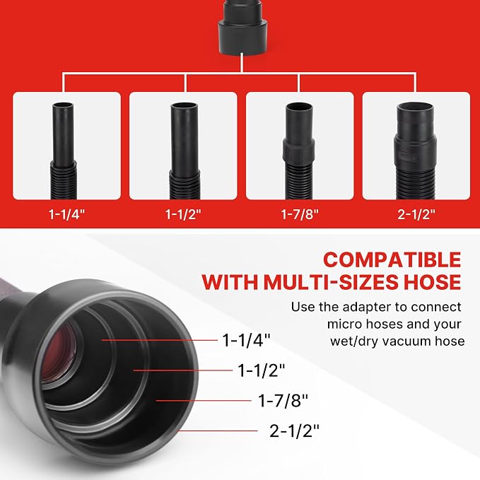 Shop-Vac Long Reach Flexible Micro Hose Set, Flexible Shop Vac Attachments with Universal Fit Adapter from 1-1/4”, 1-1/2”, 1-7/8”, 2-1/2”, Ideal for tight spaces, crevice corners and dryer vent