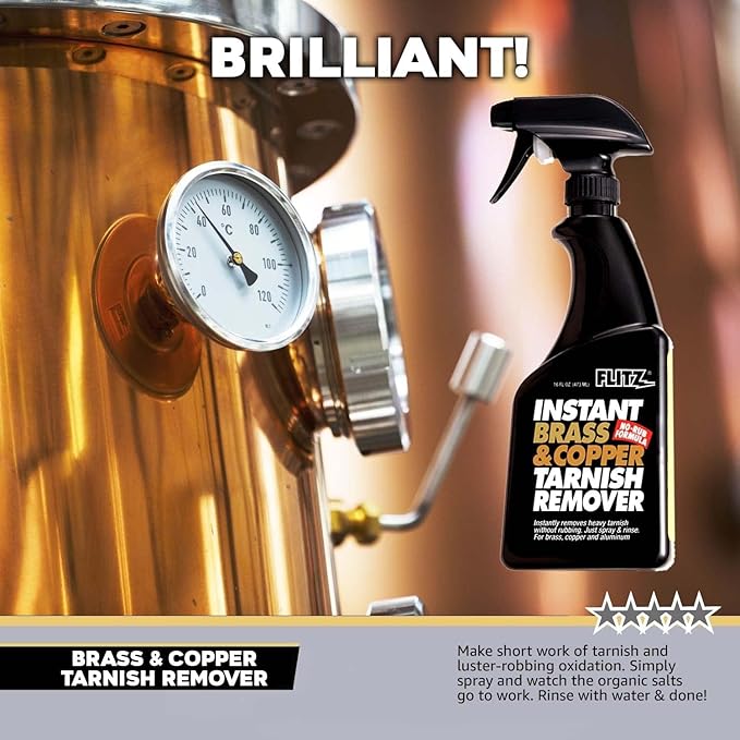 Flitz Instant Brass and Copper Tarnish Remover - 16oz Bottle of USA-Made Organic Rust Remover Spray (No-Rub) - Removes Stains & Oxidation from Glass & Aluminum - Brass Cleaners That Work (6 Pack)