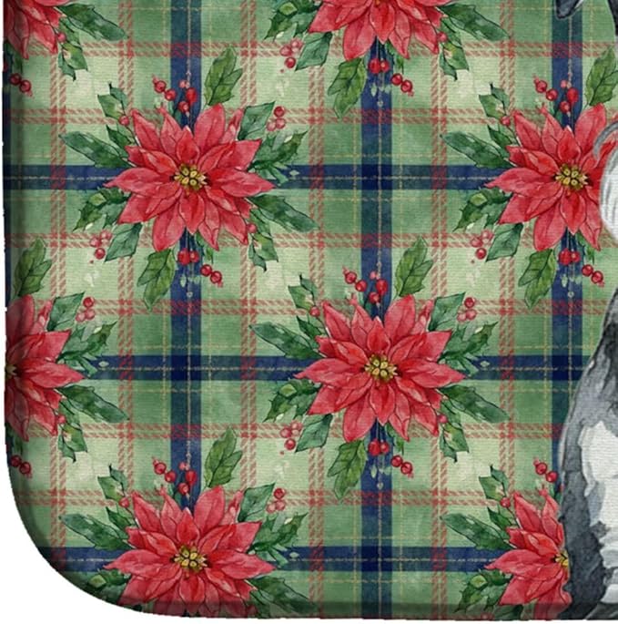 Caroline's Treasures Schnauzer Christmas PoinsettIas Dish Drying Mat Absorbent Dish Drying Mat Pad for Kitchen Counter Dish Drainer Mat for Countertop, 14 x 21", Multicolor