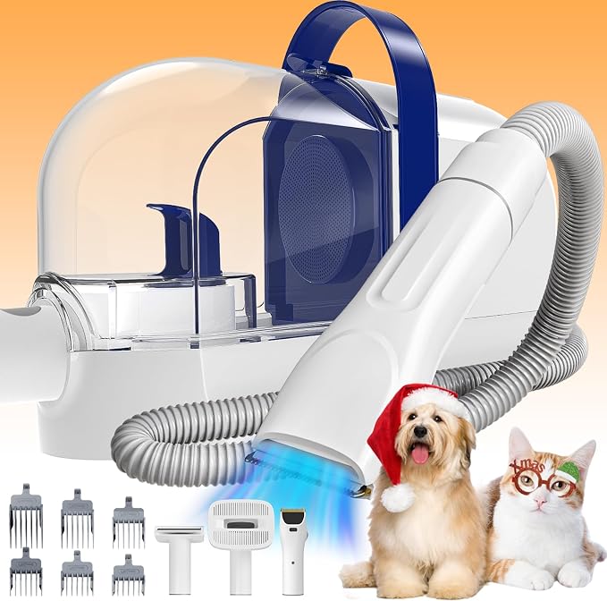 Rywell Dog Grooming Vacuum Kit with Clippers and Brushes, 12000Pa Low Noise Pet Hair Trimmer for Shedding, 1.5L Large Capacity Grooming Tool for Home Use