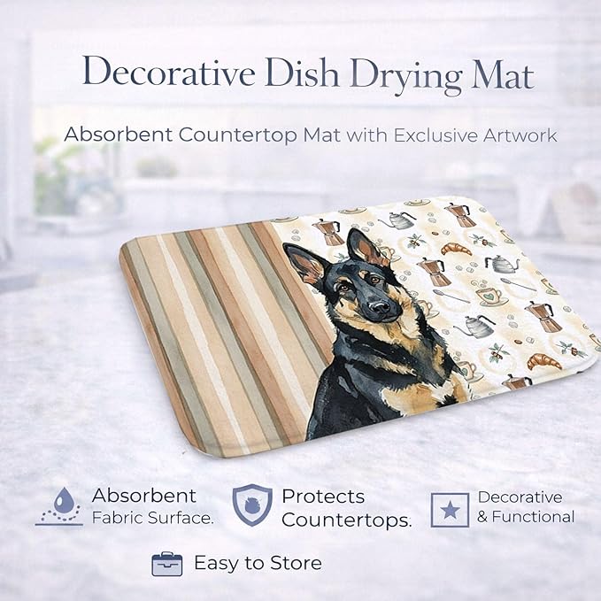 Caroline's Treasures Black and Tan German Shepherd Coffee Bar Dish Drying Mat Absorbent Dish Drying Mat Pad for Kitchen Counter Dish Drainer Mat for Countertop, 14 x 21", Multicolor