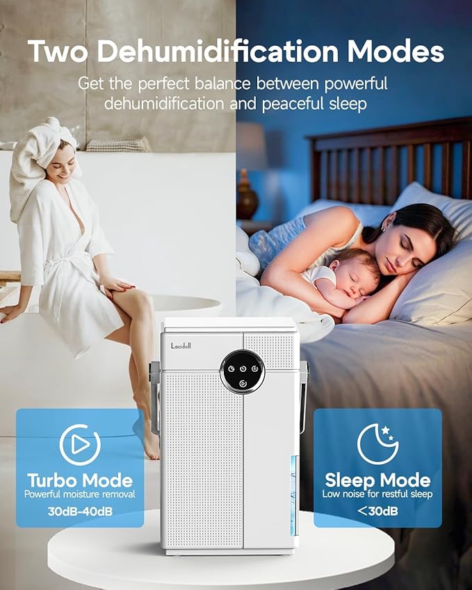Lacidoll Small Dehumidifier with Drain Hose, Portable Dehumidifier for Bathroom, 118oz Dehumidifiers for Home 800 sq ft with 7 Colorful Light, Quiet Dehumidifiers for Bedroom RV Closet Basement,White