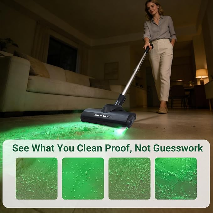 EZ SPARES Dust Display LED Vacuum Brush,Replacement for Universal Vacuum Cleaner,Turbo Floor Brush Head 1 1/4",Longer Wiper Hardwood Flooring Big Wheel Cleaner Brush for Most Brand(Update)