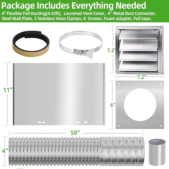 Dryer Vent Kit Through Wall with Hose/Duct Connector/Plate,4 Inch Stainless Steel Dryer Vent Hose Connector Wall Ducting Kit for Bathroom Exhaust Fans AC Ventilation,Ceiling Washer Air Circulation