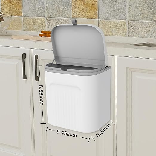 Naisu 3 Pack 1.12 Gallon Kitchen Garbage Bin for Counter Top or Under Sink, Stick on the Wall，Hanging Small Trash Can with lid for Cupboard/Bathroom/Bedroom/Office(White)