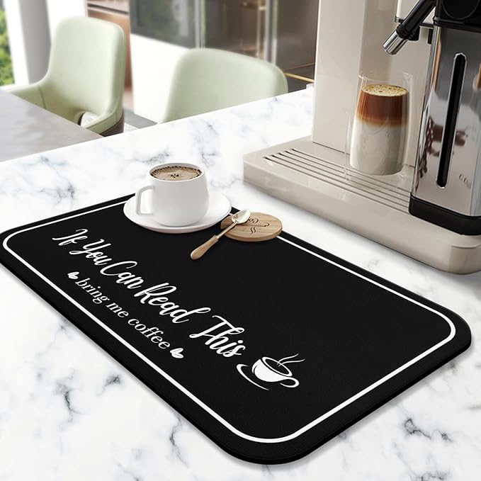 Coffee Bar Mat for Countertops 19inx12in,Absorbent Hide Stain Anti-Slip Cafe Bar Accessories Fit Under Coffee Machine Mat,Dish Drying mats for Kitchen Counter