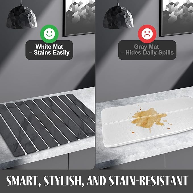 2 PCS Stone Dish Drying Mat for Kitchen Counter, 24"×16" Dark Gray, Fast Drying Collapsible Dish Drying Mat, Eco-Friendly Absorbent Diatomaceous Earth Mats for Match Countertop ( 24"×16" & 8"x4")