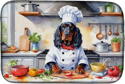 Caroline's Treasures DAC6259DDM Gordon Setter The Chef Dish Drying Mat Absorbent Dish Drying Mat Pad for Kitchen Counter Dish Drainer Mat for Countertop, 14 x 21", Multicolor