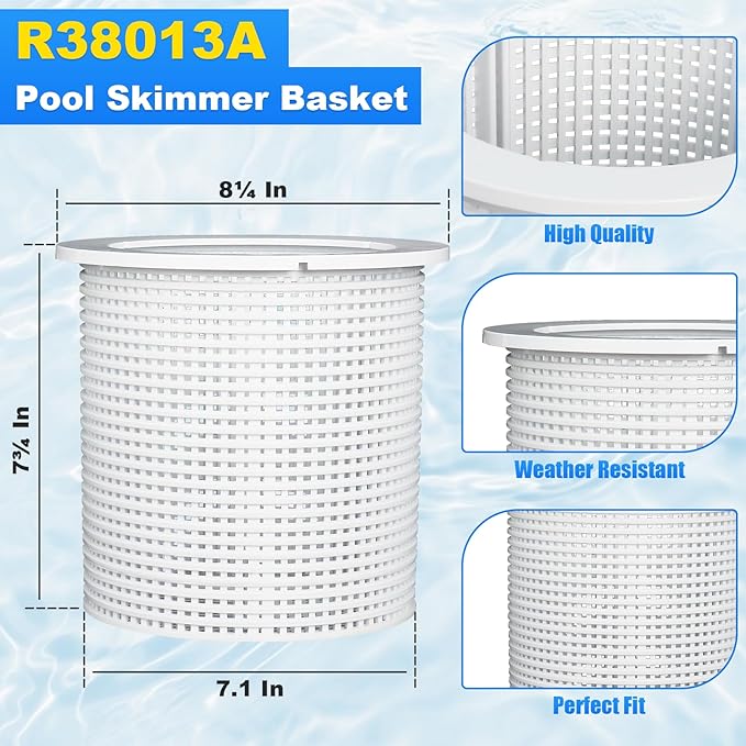 R38013A Pool Skimmer Basket for Inground Pool, Heavy Duty Pool Basket Skimmer Pool Filter Basket Compatible with Pen-Tair for V38-135 V38-135 V38-136
