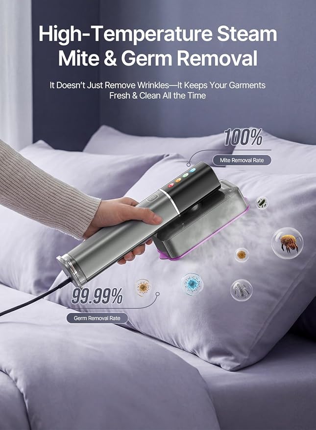 Steamer for Clothes, 1200W Clothes Steamer Handheld, 2 in 1 Travel Steamer Iron with LED Display, 15s Fast Heat Up, 4 Modes, 25g/min Steam, Portable Garment Steamer, 120V, Black Purple