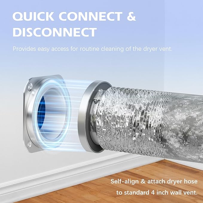 Magnetic Dryer Vent Connector Kit DV180 Airtight Seal Dryer Vent Coupling Easy to Clean Quick Connect and Disconnection Including a 2.6ft 4" Duct Hose and two Clamps