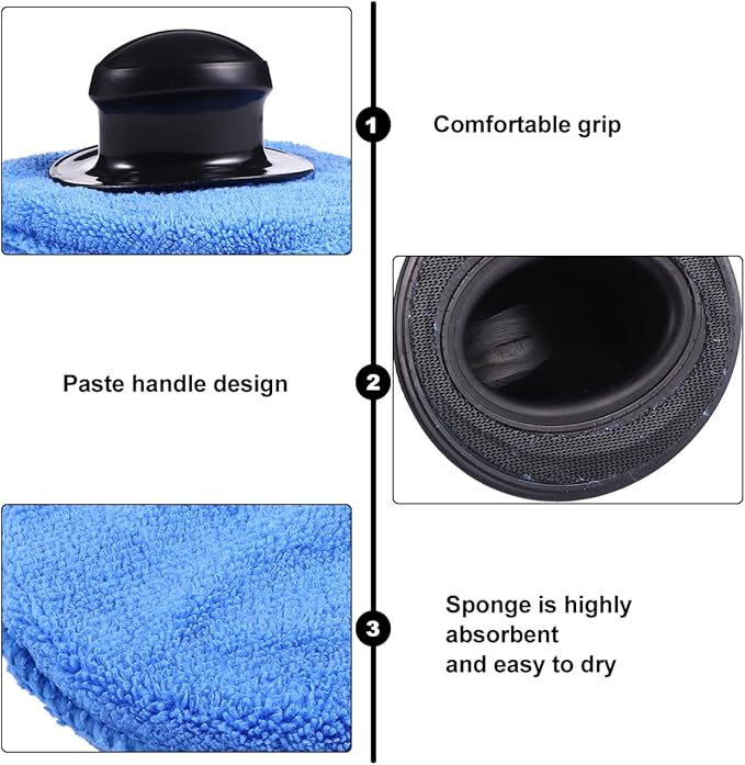 Garneck 7pcs Car Wax Applicator Pads Kit with 1pcs Handle 5'' Microfiber Soft Foam Waxing Pad with Grip Handle for Car Furniture Glass Boat Polishing Sanding Cleaning Blue
