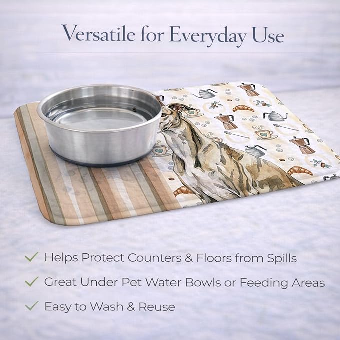 Caroline's Treasures Brindle Whippet Coffee Bar Dish Drying Mat Absorbent Dish Drying Mat Pad for Kitchen Counter Dish Drainer Mat for Countertop, 14 x 21", Multicolor