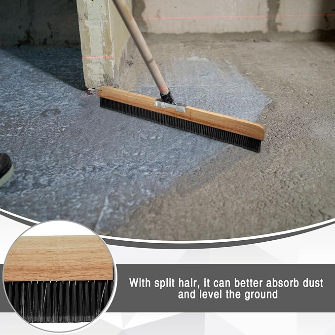 2 Pack 36 Inch Concrete Broom Finishing Tools Without Handle Wood Backed Brush Push Brooms with Mounting Threads for Concrete Finishes Hard Floors Yards