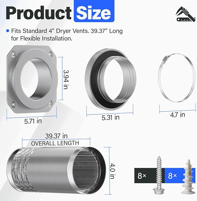 Magnetic Dryer Vent MV-180 Connector Kit, 4 Inch for Tight Spaces, Strong Magnetic Seal, Easy Quick Installation, Improves Airflow & Safety, Easy to Clean