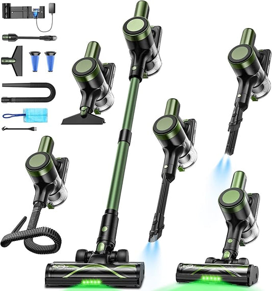 Cordless Vacuum Cleaner,58kPa/10-in-1 Stick Vacuum with 29-inch Hose and LED Lighting Brush,55Mins Runtime Vacuum Cleaner for Home,Self-Standing Vacuum with Anti-Tangle Brush for Pet Hair/Carpet/Floor
